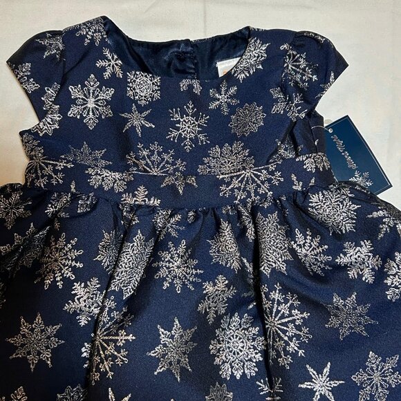 Gymboree Girls Blue Silver Snowflake Short Cap Sleeves Dress NWT Silent Night - Picture 2 of 13